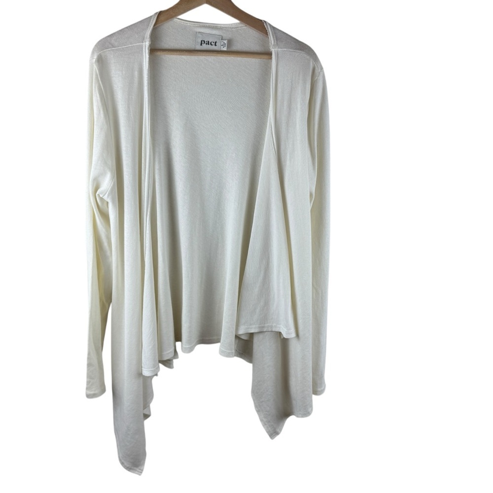 PACT Organic Cotton Open Front Comfy Cardigan Ivory Large - Picture 2 of 6